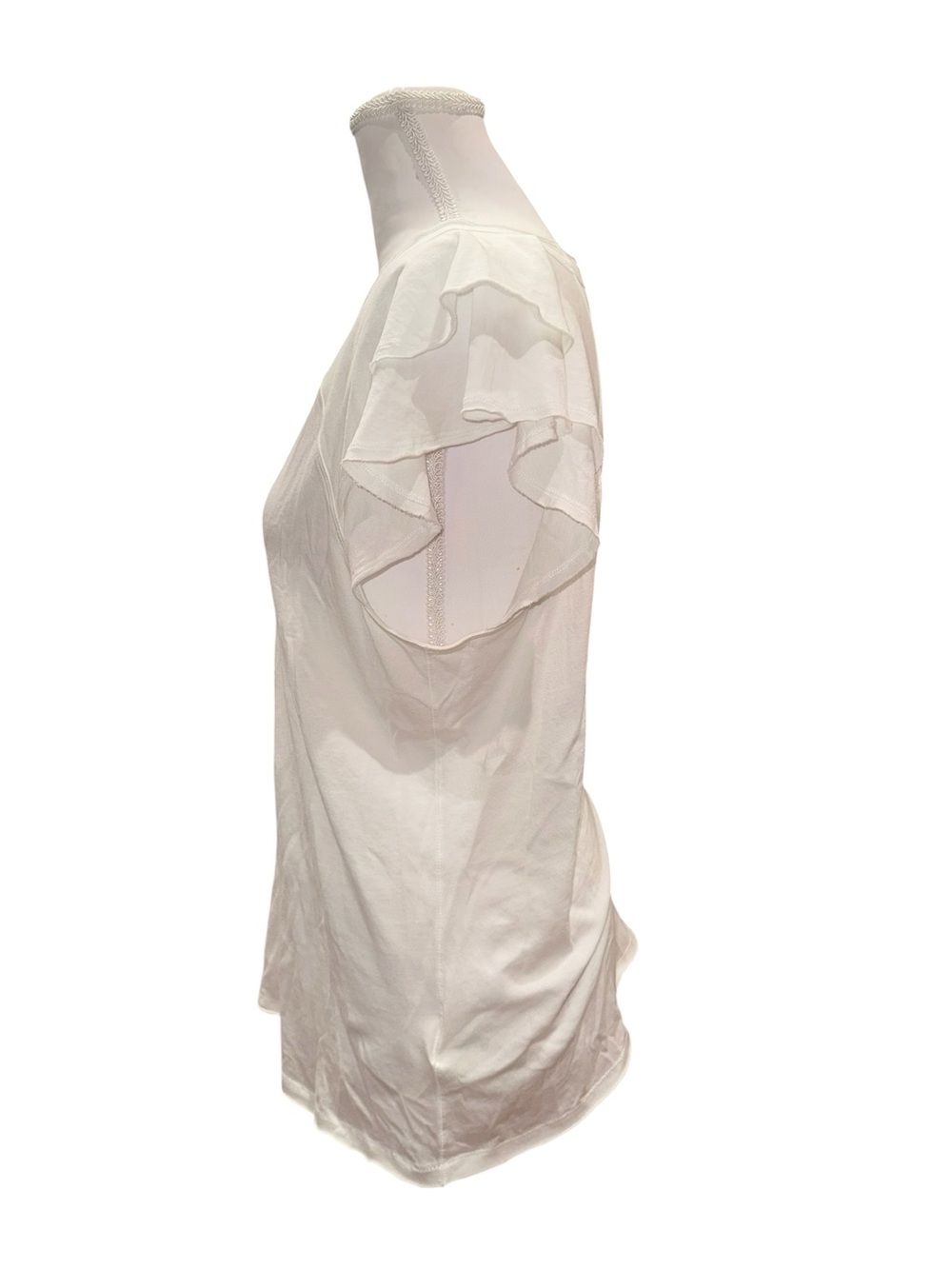 Anthropologie Maeve White Flutter Sleeve V-Neck Top Medium Soft Cotton Modal - Picture 8 of 11